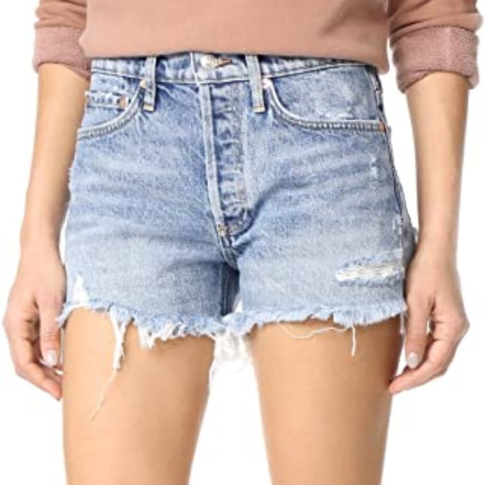 Agolde Parker Vintage Loose Fit Cutoff Shorts, Rock Steady, Size 25